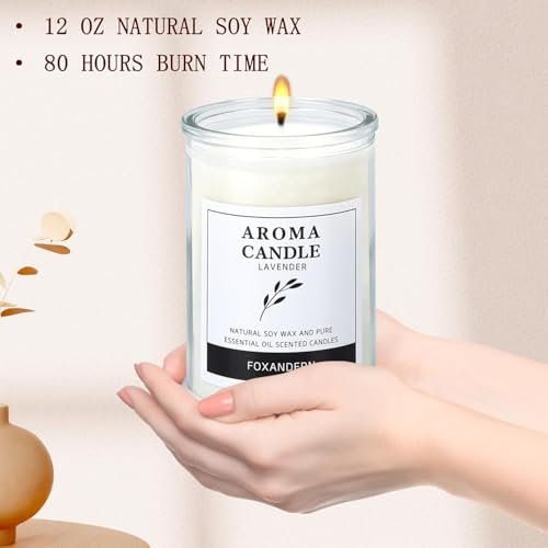 41ftiKgJVgL._SL500_.jpg Foxandern Lavender Scented Candles – 12 oz for Home, Lasts 80 Hours, Strong Aroma - Image 2