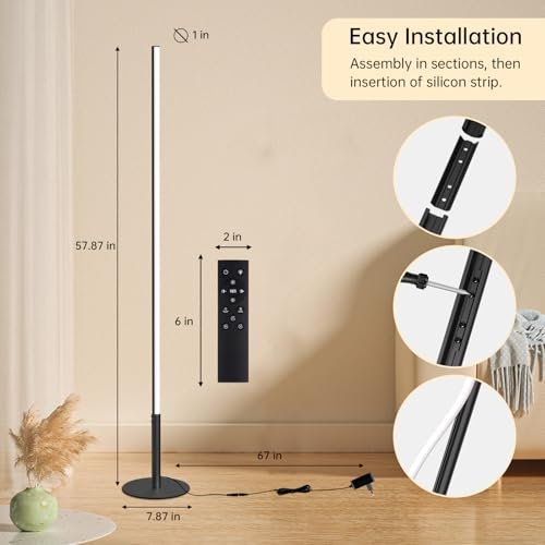 41gvMdfrlL._SL500_.jpg Marlrin Minimalist 57.8" LED Corner Floor Lamp, 2700K-6500K, Dimmable with Remote, Black. Ideal for Living Room or Bedroom. - Image 5