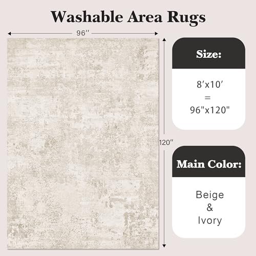 41hBz-7dWLL._SL500_.jpg Art&Tuft 8x10 Washable Rugs - Anti-Slip, Stain Resistant Abstract Area Rug for Living Room (TPR53-Beige) - Image 2