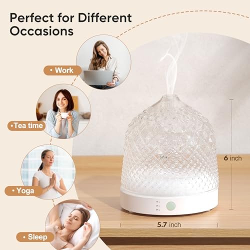 41hDGjjpiqL._SL500_.jpg Lecdura 200ml Glass Essential Oil Diffuser: Ultrasonic Aroma Diffuser with Color Timer & Auto-Off for Home, Office, Yoga. - Image 7