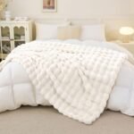 Cozy Faux Rabbit Fur Throw Blanket - 50x60", Fluffy Plush Cream White for Couch & Bed - Image 5