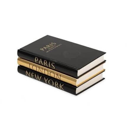 Decorative Books for Home Decor – Decorative Hardcover Display Faux Books for Bookshelf – Black and Gold Foiled Decor Books for Coffee Table – Fashion Designer Books Decor Set of 3 (Black and Gold)