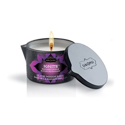 KAMA SUTRA Ignite Massage Candle - Coconut Oil and Soy Based - Island Passion Berry, 6 oz Candle Melts into a Warm Massage Oil, Couples Massage, Pour Spout Massage Candle