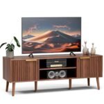 Mid-Century Modern TV Stand for Living Room - Fits 55/60/65" TVs, Console with Fluted Doors & Open Shelves, Walnut. - Image 8