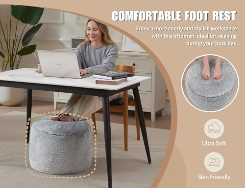 41j81A5zdYL._SL500_.jpg Cream 26"x18" Pouf Ottoman Foot Rest - Small Beige Poofy Footstools for Living Room Furniture - Image 6
