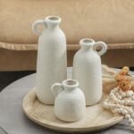 Set of 3 Rustic Ceramic Vases with Handles - Whitewashed Farmhouse Décor for Home, Kitchen, Living Room. - Image 8