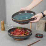 STE-CER 10.2-Inch Peacock Green Ceramic Fruit Bowl - Decorative Pedestal Serving Bowl for Kitchen Counter. - Image 3