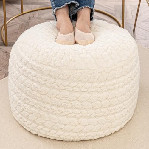 Boho Round Pouf Ottoman 20"x20"x14" - Cream Floor Cushion for Round Pouf Ottoman 20 x 20 x 14 Inches Boho Poof Home Decor Floor Pouffe Ottoman Foot Rest for Couch Sofa Bean Bag Chairs Living Room Bedroom Cream