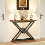 JUSTOGO 39.4" Industrial Console Table – Triangular Entryway Design for Living Room & Hallway. Rustic Brown Accent Furniture. - Image 4