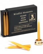 Mindful Meditation Candle Set with 12 Mini Taper Beeswax Candles with Brass Holder for Prayer & Reflection, Relaxation Gifts for Women Stress, Serenity Thinking of You Gift (3 Sets)