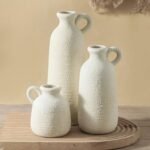 Set of 3 Rustic Ceramic Vases with Handles - Whitewashed Farmhouse Décor for Home, Kitchen, Living Room. - Image 9