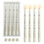 Gedengni Floral Taper Candle Dripless Candlesticks - 4pcs White Unscented Candles Long Candle Sticks 10inches Flower Tapered Candles for Home Party Wedding Restaurant Holiday Decor,8D4T-FXZ