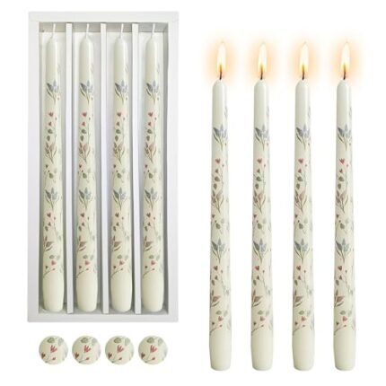 Gedengni Floral Taper Candle Dripless Candlesticks - 4pcs White Unscented Candles Long Candle Sticks 10inches Flower Tapered Candles for Home Party Wedding Restaurant Holiday Decor,8D4T-FXZ