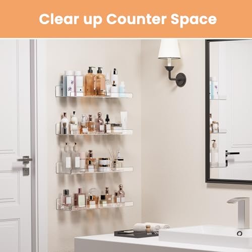 41llty5upCL._SL500_.jpg Upsimples Acrylic Floating Shelves - 15" Wall Organizer for Bathroom, Bedroom, Nursery & Living Room (4 Pack) - Image 3