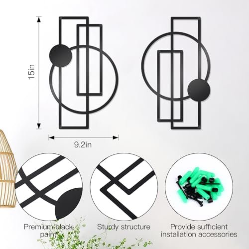 41m2CSV0JkL._SL500_.jpg OYEFLY 2-Piece Metal Abstract Wall Art Set - Modern Geometric Decor in Black (Style 1) - Image 3