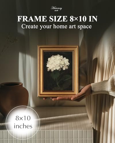 41mOm0CVML._SL500_.jpg HUARCEY Gold Framed Vintage Wall Art - White Hydrangea Canvas Print 8"x10" for Living Room, Kitchen, and Bedroom Décor, Perfect Christmas Gift. - Image 2