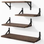 YGEOMER Floating Shelves for Wall, Different Sizes Dark Carbonized Brown Wall Shelves for Living Room, Bathroom, Bedroom, Kitchen, Home Decor (Set of 4)
