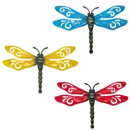Metal Dragonfly Wall Decor Outdoor Garden Art Dragonfly Outdoor Wall Art for Terrace Balcony Living Room Bedroom Dorm Apartment Cozy Indoor Decor Gift Idea(14.5×13.3 IN)