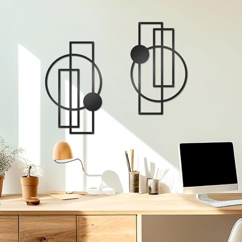 41nxCMj77L._SL500_.jpg OYEFLY 2-Piece Metal Abstract Wall Art Set - Modern Geometric Decor in Black (Style 1) - Image 6