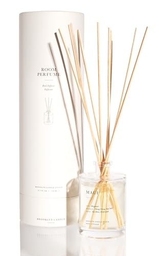 Brooklyn Candle Studio Reed Scent Diffuser - Maui - Relaxing Oil Diffuser, Sea Salt, Driftwood & Ylang Ylang Fragrance, 8 Rattan Diffuser Reeds, Clean Ingredients - 3.7oz