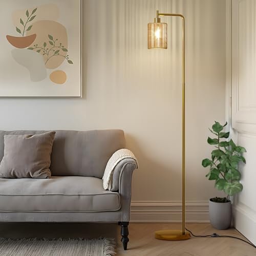 41oBvEonB3L._SL500_.jpg Oneach 66" Gold Floor Lamp: Boho Rattan Shade Lamp with LED Bulb & Foot Switch for Home & Office. - Image 8