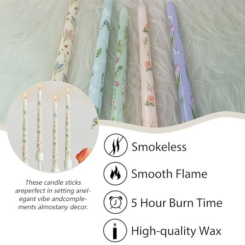 41orPtcSpL._SL500_.jpg Gedengni 10" Dripless Floral Taper Candles - 4 Pack White Unscented for Weddings & Events - Image 5