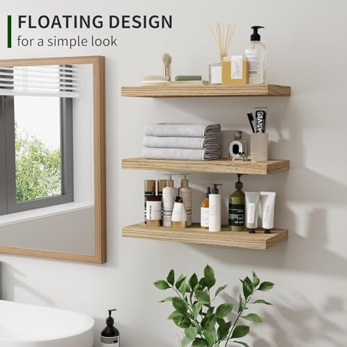 41pAXdX3YOL._SL500_.jpg Set of 3 Rustic 17-Inch Black Wood Floating Shelves for Invisible Wall Mounting in Any Room - Image 3
