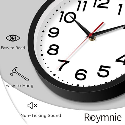 41pRPoVnqL._SL500_.jpg Roymnie 8-Inch Silent Non-Ticking Wall Clock: Modern Battery Operated Classic Decor for Any Room (Black) - Image 3