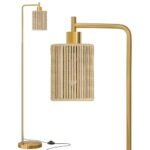 Oneach 66" Gold Floor Lamp: Boho Rattan Shade Lamp with LED Bulb & Foot Switch for Home & Office. - Image 9