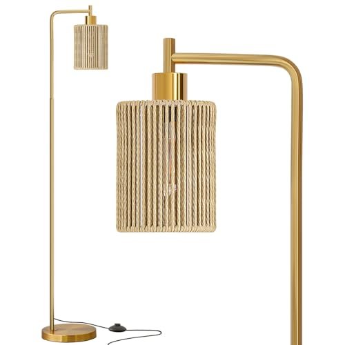 41qOox2jFkL._SL500_.jpg Oneach 66" Gold Floor Lamp: Boho Rattan Shade Lamp with LED Bulb & Foot Switch for Home & Office. - Image 9