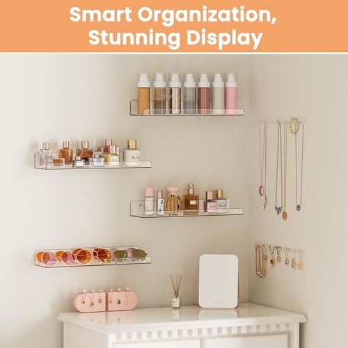 41r-9WdGmeL._SL500_.jpg Upsimples Acrylic Floating Shelves - 15" Wall Organizer for Bathroom, Bedroom, Nursery & Living Room (4 Pack) - Image 4