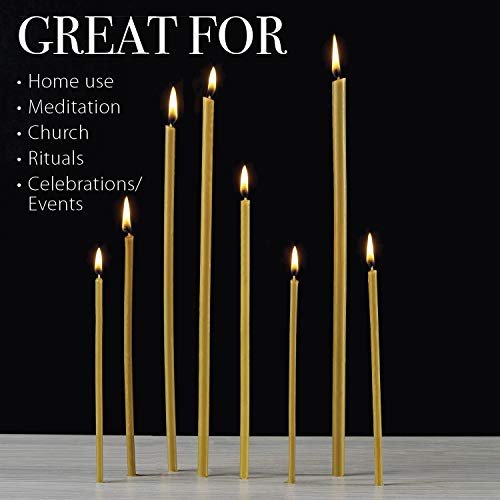 41r0HrQTWdL._SL500_.jpg Danilovo Pure Beeswax Candles - Honey-Scented Thin Tapers, 50 Pack, Drip-Free, Ideal for Birthdays & Church. 6.3 x 0.2 inch. - Image 3