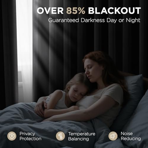 41tJkm6RlaL._SL500_.jpg Joydeco 84-Inch Blackout Curtains - Thermal Insulated, Noise-Reducing Room Darkening Drapes, 2 Panels for Bedroom & Living Room - Image 3