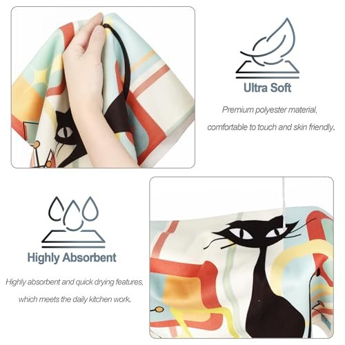 41twmaihNPL._SL500_.jpg FNLNDO Mid Century Modern Cat Kitchen Towels Set: 2 Absorbent Retro Black Cat Dish Towels, 16"x28" - Image 3