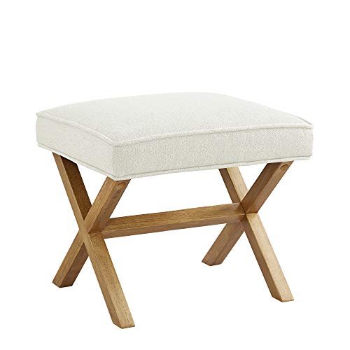 Amazon Basics Small Ottoman Foot Rest: Mid-Century Square Polyester Stool, Amazon Basics Small Ottoman Foot Rest, Mid-Century Modern X Square Polyester Foot Stool, Linen, Ivory White, 18"D x 19.8"W x 18.3"H (Previously Rivet Brand)