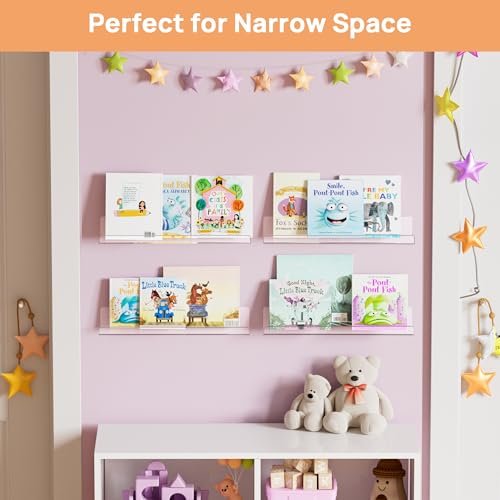 41uvwTjOjiL._SL500_.jpg Upsimples Acrylic Floating Shelves - 15" Wall Organizer for Bathroom, Bedroom, Nursery & Living Room (4 Pack) - Image 8