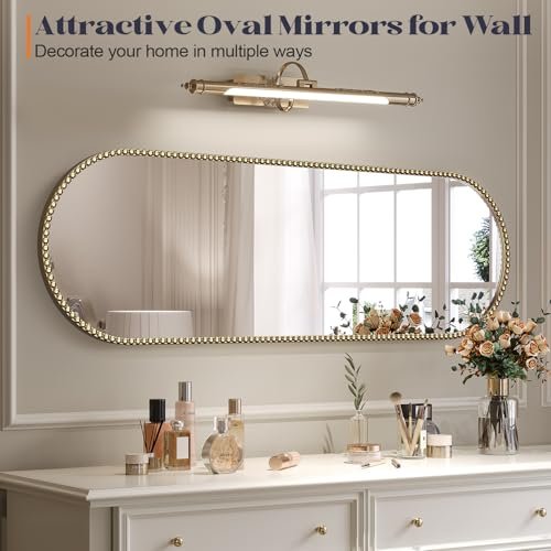 41vDaLbwiTL._SL500_.jpg Brauthon 16"x48" Vintage Gold Oval Mirror - Beaded Full-Length Bathroom & Vanity Decor - Image 3