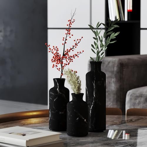 41vdEfDnjML._SL500_.jpg Creative Scents Black Marble Vase Set - Premium Home Decor for Pampas Grass & Flowers - Image 2