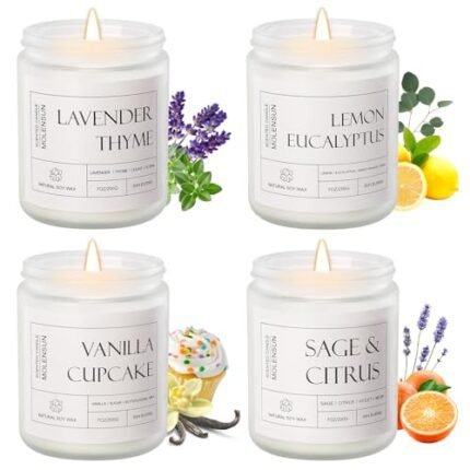 Molensun 4 Pack Candles for Home Scented, Mother's Day Gifts, 28 oz Long Lasting Candles, Soy Candle Set Gift for Women - Lavender Thyme/Lemon Eucalyptus/Sage &Citrus/Vanilla Cupcake