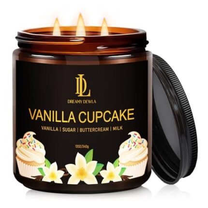 Vanilla Cupcake Scented Candle, 12oz 60 Hour Long Lasting Candles, Large 3 Wick Natural Soy Candles for Home Scented, Candle Gifts for Women Men