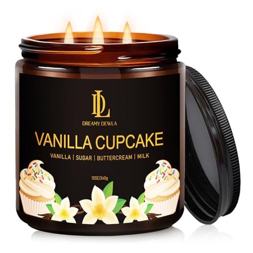 Vanilla Cupcake Scented Candle - 12oz, 60-Hour Burn, Large 3-Wick Vanilla Cupcake Scented Candle, 12oz 60 Hour Long Lasting Candles, Large 3 Wick Natural Soy Candles for Home Scented, Candle Gifts for Women Men