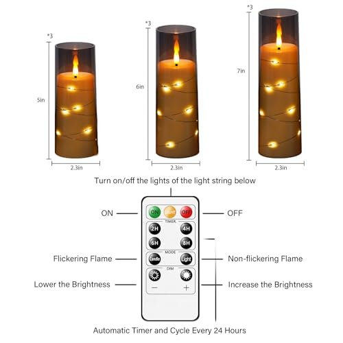 41wKUlmEgL._SL500_.jpg Kakoya Flameless LED Candles with Timer – 9-Pc Flickering Set for Romantic Ambiance and Home Décor. Grey Acrylic Shell with Embedded Star String, Battery Operated. - Image 5