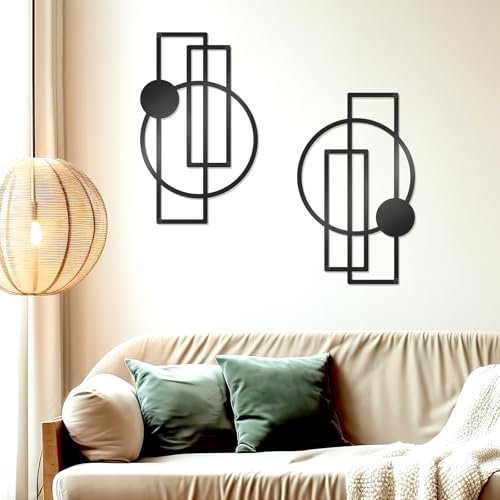 41xFOOf-q9L._SL500_.jpg OYEFLY 2-Piece Metal Abstract Wall Art Set - Modern Geometric Decor in Black (Style 1) - Image 2