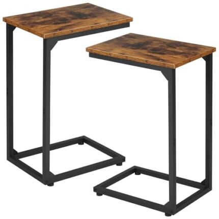 AMHANCIBLE C Shaped End Tables, TV Trays Set of 2 for Living Room, Slide Under Couch Table for Sofa, Bedroom, Small Space, Rustic Brown HET02CBR