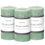 3x6 Inch Sage Green Pillar Candles Set of 3 - Unscented Spring, Long Clean Burning, Large Smokeless Dripless for Home Decor, Dinner Table, Bathroom, Rustic Decor