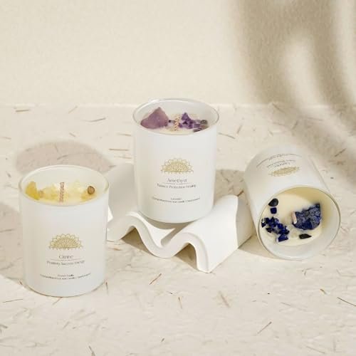 41y-RINPwDL._SL500_.jpg AVA CONCEPT Soy Candles with Healing Crystals: Amethyst, Lazurite, Citrine. Scented Set of 3 (3.5 oz each) - Perfect Energy Gift for Women. - Image 8
