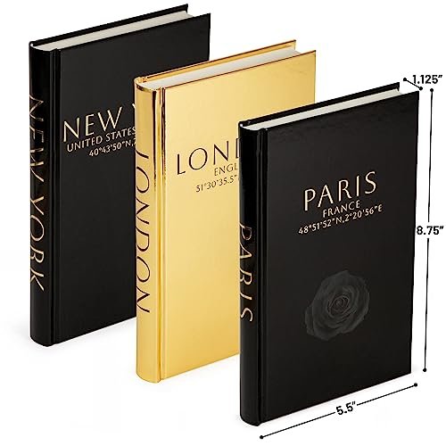 41yOZsXMKJL._SL500_.jpg Decorative Hardcover Books for Home Decor - Black & Gold Foiled Set of 3 for Shelves & Tables - Image 2