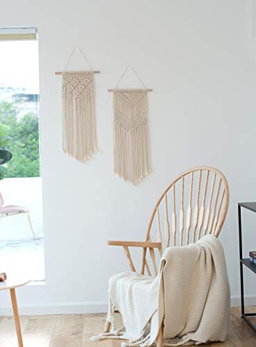 41yucSjhOL._SL500_.jpg Dahey 2-Piece Macrame Wall Hanging Set - Boho Chic Woven Art for Bedroom, Nursery, and Gallery. 13" W x 27" L & 13" W x 29" L. - Image 2