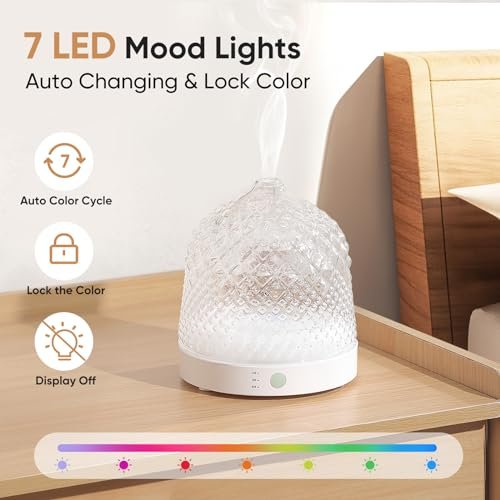 41zAwmQ3MjL._SL500_.jpg Lecdura 200ml Glass Essential Oil Diffuser: Ultrasonic Aroma Diffuser with Color Timer & Auto-Off for Home, Office, Yoga. - Image 5