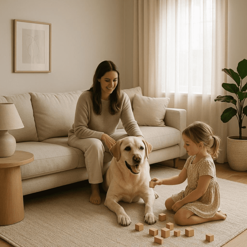 Do neutral color palettes work well with pets and children in a living room?